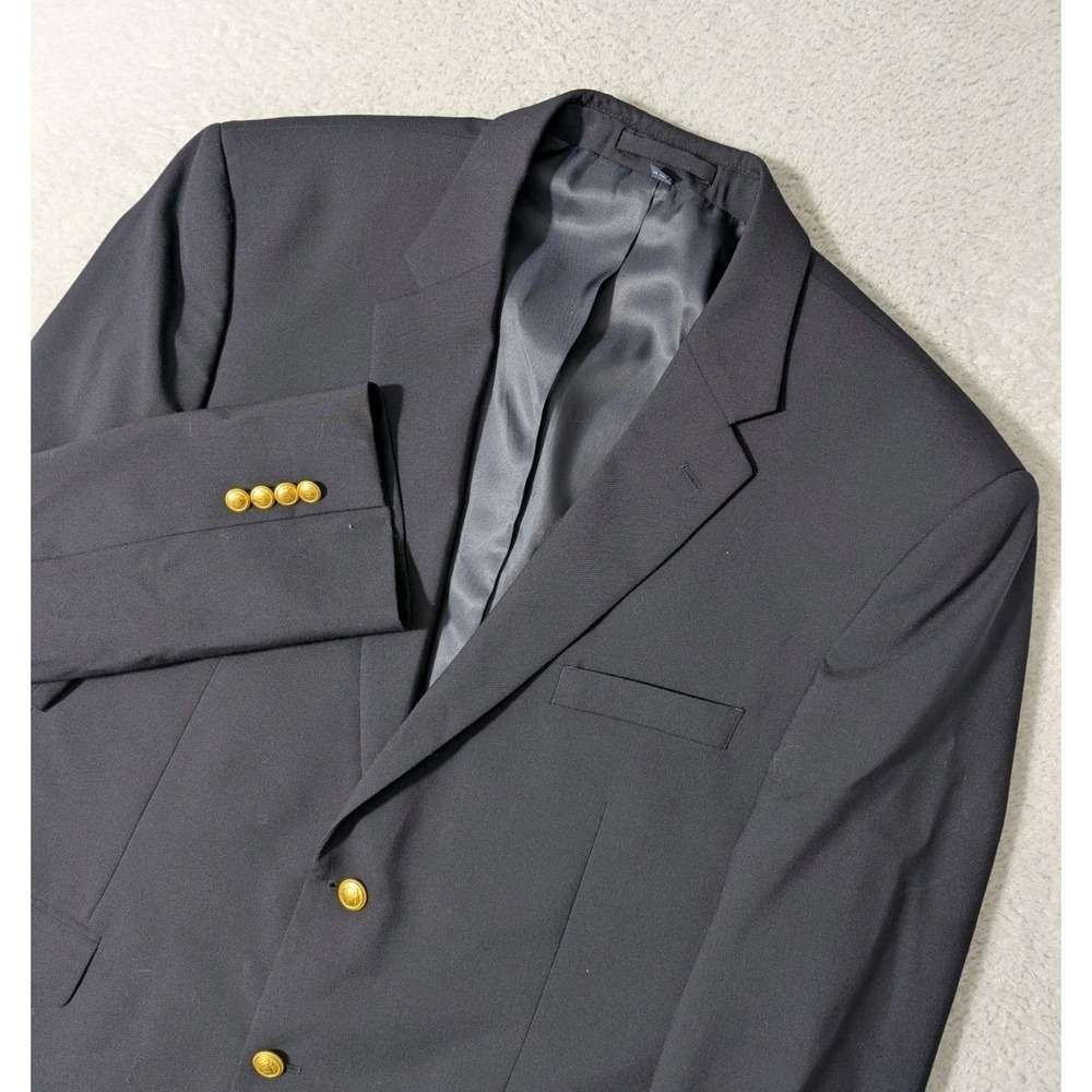 Jos A Bank Blazer Jacket Men's 44R Navy Blue Wool Performance Gold Buttons Sport